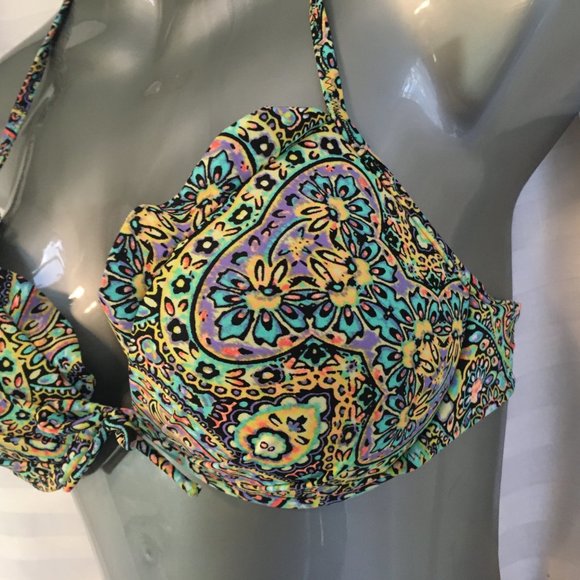 Victoria's Secret Bikini 2 pcs Set Top Sz 32C Bottom Medium Pushup Paisley Boho - Picture 4 of 14